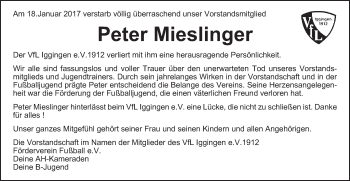Traueranzeige von Peter Mieslinger von Gmünder Tagespost