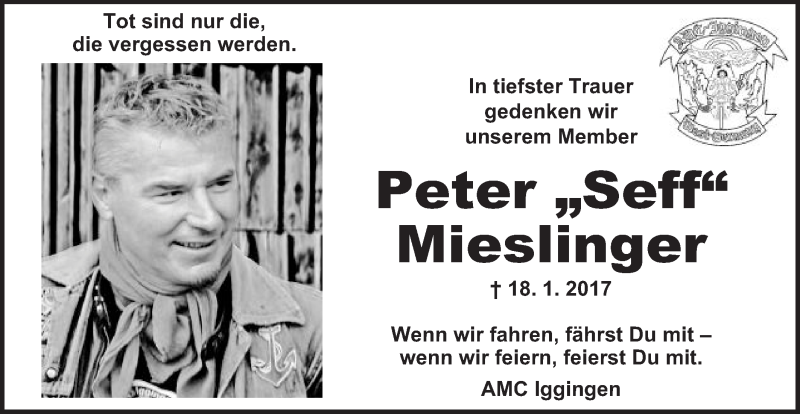  Traueranzeige für Peter Mieslinger vom 24.01.2017 aus Gmünder Tagespost