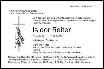 Traueranzeige von Isidor Reiter von Schwäbische Post