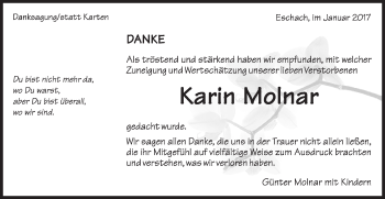 Traueranzeige von Karin Molnar von Gmünder Tagespost