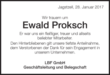 Traueranzeige von Ewald Proksch von Schwäbische Post