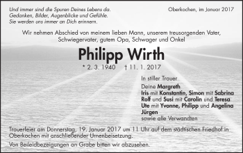 Traueranzeige von Philipp Wirth von Schwäbische Post