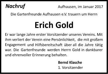 Traueranzeige von Erich Gold von Schwäbische Post