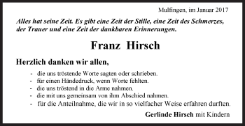 Traueranzeige von Franz Hirsch