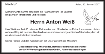 Traueranzeige von Anton Weiß von Schwäbische Post