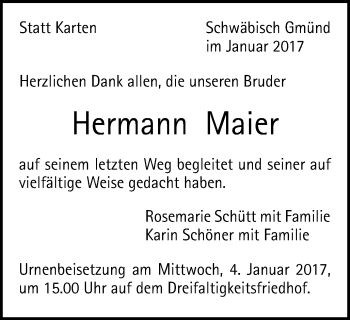 Traueranzeige von Hermann Maier von Gmünder Tagespost