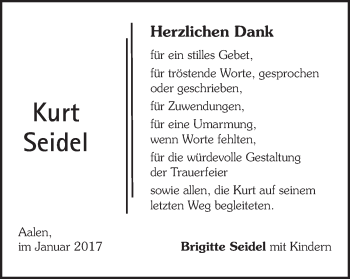 Traueranzeige von Kurt Seidel von Schwäbische Post