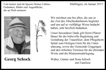 Traueranzeige von Georg Schock  von Gmünder Tagespost