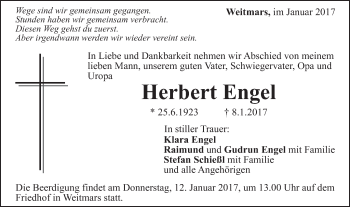 Traueranzeige von Herbert Engel  von Gmünder Tagespost