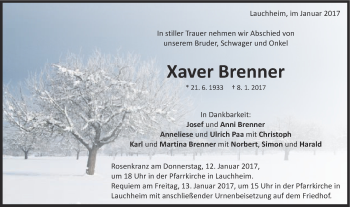 Traueranzeige von Xaver Brenner von Schwäbische Post