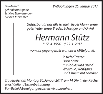 Traueranzeige von Hermann Stütz von Gmünder Tagespost