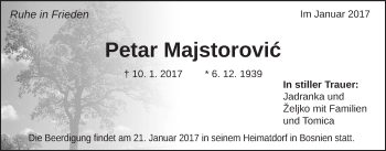Traueranzeige von Petar Majstorovic von Schwäbische Post