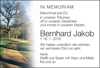 Traueranzeige von Bernhard Jakob von Schwäbische Post