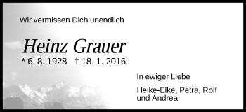 Traueranzeige von Heinz Grauer von Schwäbische Post