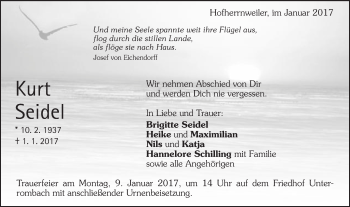 Traueranzeige von Kurt Seidel von Schwäbische Post