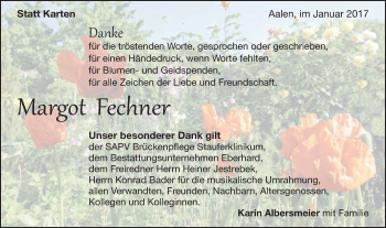 Traueranzeige von Margot Fechner von Schwäbische Post