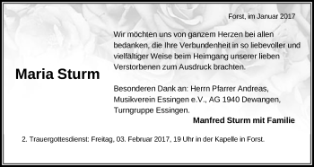 Traueranzeige von Maria Sturm von Schwäbische Post