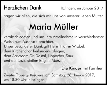 Traueranzeige von Maria Müller von Schwäbische Post