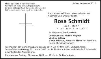 Traueranzeige von Rosa Schmidt von Schwäbische Post