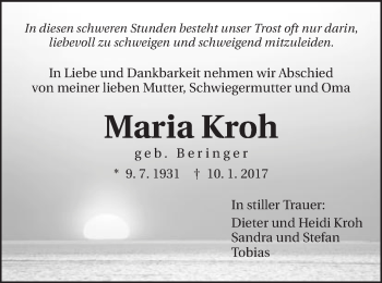 Traueranzeige von Maria Kroh von Schwäbische Post