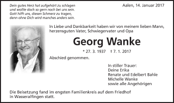 Traueranzeige von Georg Wanke von Schwäbische Post
