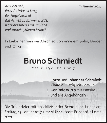 Traueranzeige von Bruno Schmiedt von Gmünder Tagespost