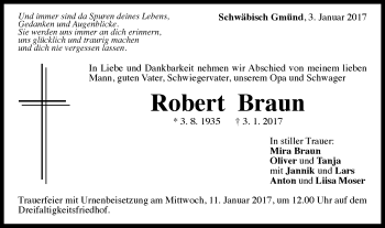 Traueranzeige von Robert Braun von Gmünder Tagespost
