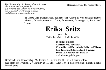 Traueranzeige von Erika Seitz von Gmünder Tagespost