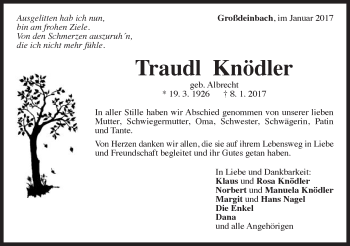 Traueranzeige von Traudl Knödler von Gmünder Tagespost