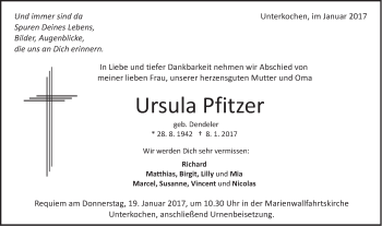 Traueranzeige von Ursula Pfitzer von Schwäbische Post
