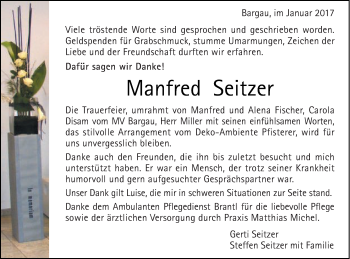Traueranzeige von Manfred Seitzer von Gmünder Tagespost