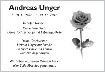 Traueranzeige von Andreas Unger von Gmünder Tagespost