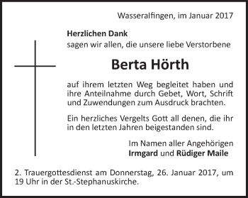 Traueranzeige von Berta Hörth von Schwäbische Post