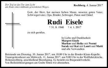 Traueranzeige von Rudi Eisele