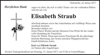 Traueranzeige von Elisabeth Straub von Schwäbische Post