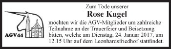 Traueranzeige von Rose Kugel  von Gmünder Tagespost