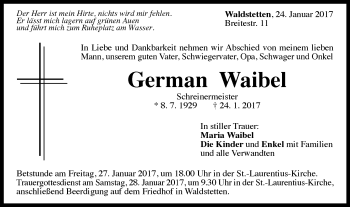 Traueranzeige von German Waibel von Gmünder Tagespost