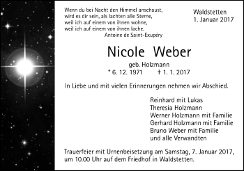 Traueranzeige von Nicole Weber