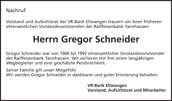Traueranzeige von Gregor Schneider von Schwäbische Post