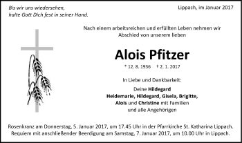 Traueranzeige von Alois Pfitzer von Schwäbische Post