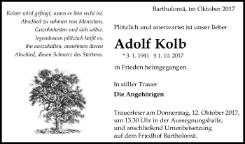 Traueranzeige von Adolf Kolb von Gmünder Tagespost