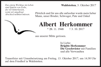 Traueranzeige von Albert Herkommer von Gmünder Tagespost