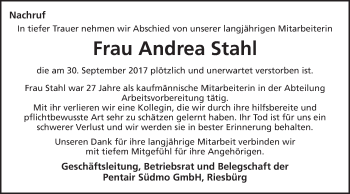 Traueranzeige von Andrea Stahl von Schwäbische Post