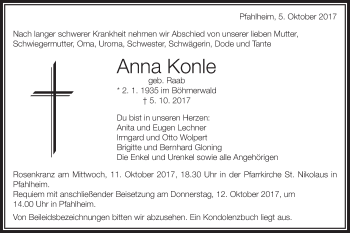 Traueranzeige von Anna Konle von Schwäbische Post