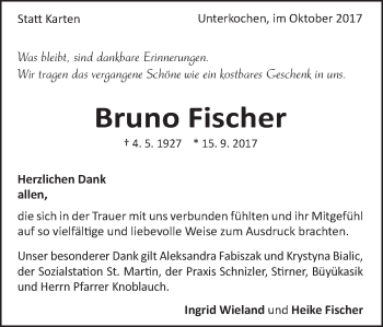 Traueranzeige von Bruno Fischer von Schwäbische Post