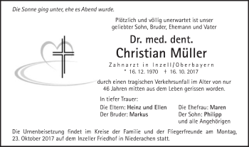 Traueranzeige von Christian Müller von Schwäbische Post