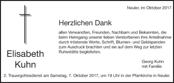 Traueranzeige von Elisabeth Kuhn von Schwäbische Post