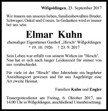 Traueranzeige von Elmar Kuhn von Gmünder Tagespost