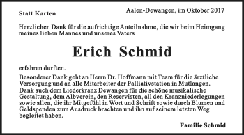 Traueranzeige von Erich Schmid von Schwäbische Post