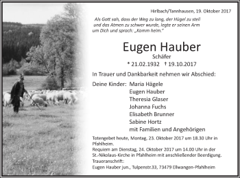 Traueranzeige von Eugen Hauber von Schwäbische Post
